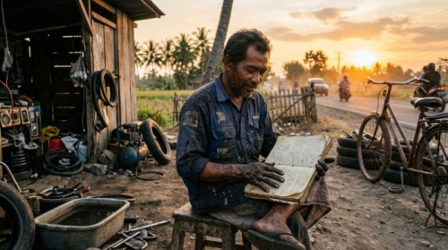 Tukang Tambal Ban yang Membaca Puisi
