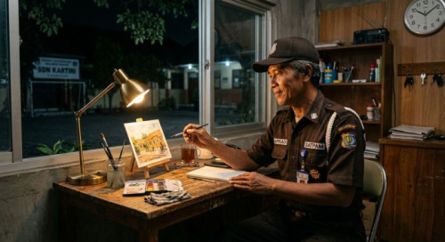 Satpam yang Melukis Senja